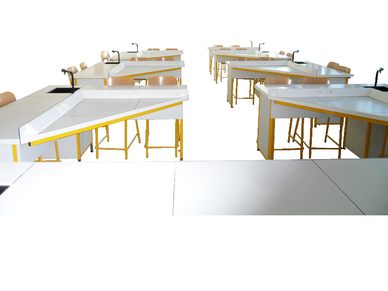 aménagement laboratoire paillasses triangulaires élèves